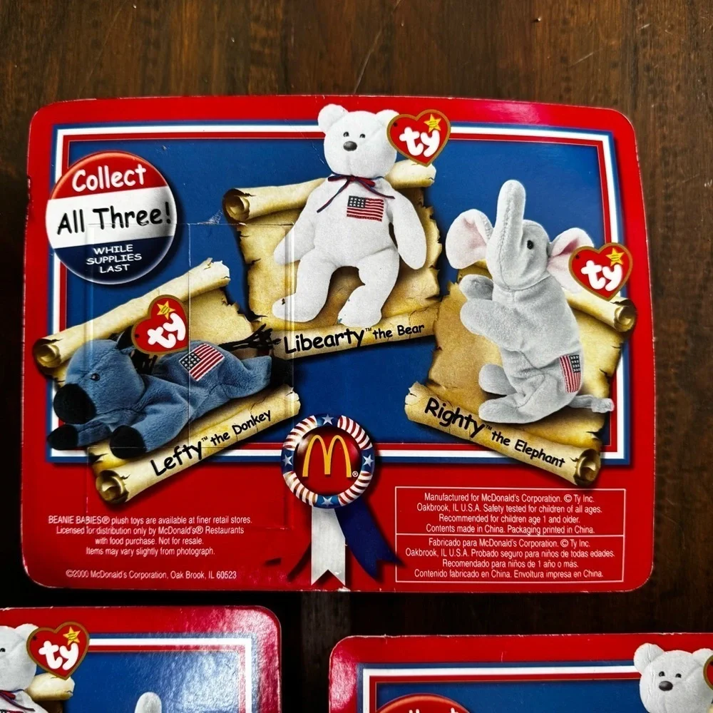 Mcdonalds TY Beanie Babies American Trio set Righty, Lefty & Libearty Sealed!
